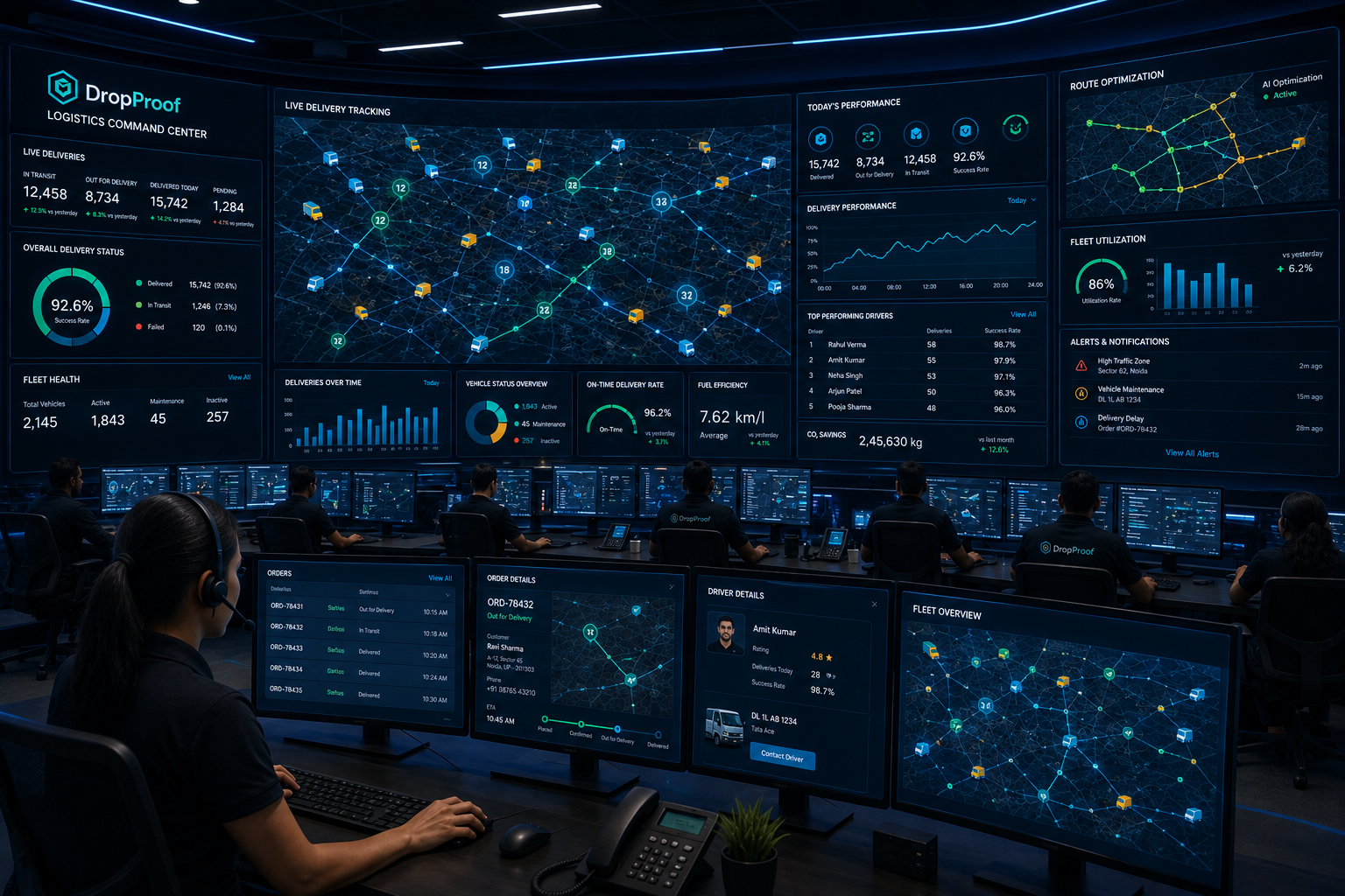 DropProof operations centre managing deliveries across industries